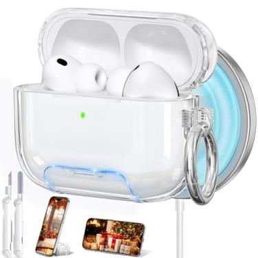 Imagem de Ekoonpft Capa transparente para Airpods Pro 3, antiamarelamento e proteção contra quedas para Airpods Pro 3 com suporte de telefone e kit de limpeza, compatível com MagSafe