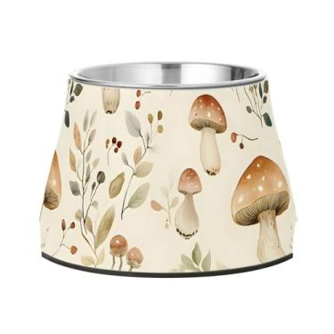 Imagem de SEHANY Tigelas para cães de ervas e cogumelos antiderrapante de aço inoxidável com fundo de borracha para evitar tombamento, tigelas elevadas para comida e água quadriculadas para cães e gatos