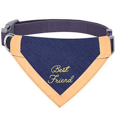 Imagem de Blueberry Pet 2 padrões Uptown Chic elegante triângulo cinza-roxo mistura de algodão bandana coleira ajustável para cachorro bordada com "Best Friend", médio, pescoço 36,8-50,8 cm