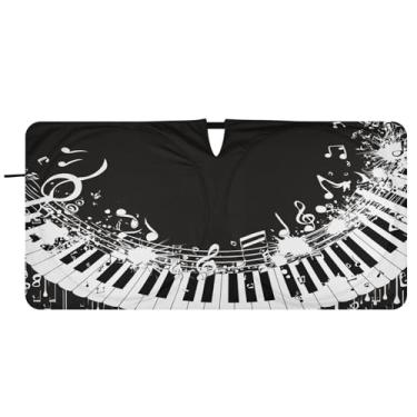 Imagem de Blueangle Piano Keys Notas Musicais Para-brisa Sombra Solar - 149.9 cm x 76.2 cm Dobrável Carro Frontal Para-sol Blocos Raios UV Viseira de Sol (962)