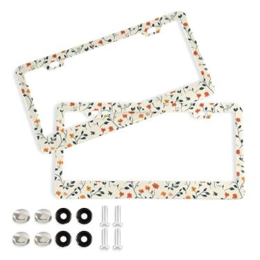 Imagem de SEHANY Molduras de placa de licença de flores florais coloridas, capas de moldura de placa de carro de alumínio à prova de ferrugem com orifícios elípticos e parafusos serve para veículos padrão dos