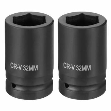 Imagem de HARFINGTON 2 soquetes de impacto de 6 pontos 2,5 cm soquete métrico de 32 mm CR-V soquete sextavado de eixo de aço para reparo de porcas de eixo de máquina, preto