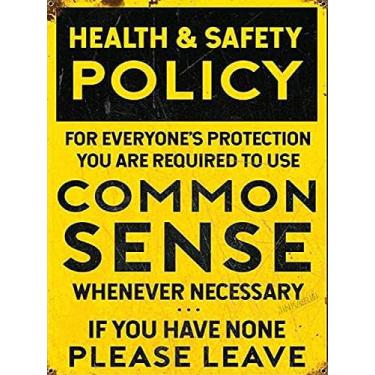 Imagem de Placa de metal para garagem para oficina de bar de parede de senso comum saúde e segurança 30,5 x 45,7 cm