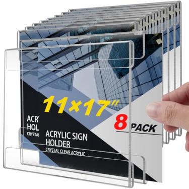 Imagem de Suporte de parede de acrílico de 28 peças de 28 x 43 cm, moldura de parede transparente horizontal sem perfuração, suporte de placa de porta com fita adesiva, para lojas de escritórios, promoções