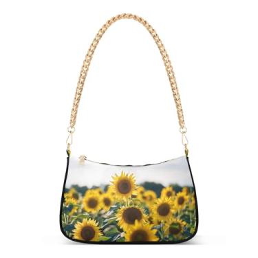 Imagem de CEBUGI Bolsas transversais femininas bolsa de ombro bolsa de mão de girassol elegante bolsa clutch com alça de corrente