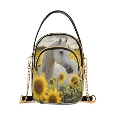 Imagem de CEBUGI Bolsa tiracolo feminina clutch para telefone com cavalo girassóis elegante bolsa de ombro com alça de corrente removível