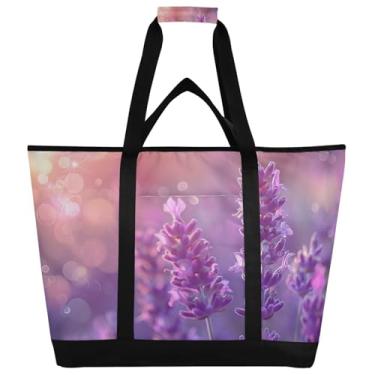 Imagem de STAYTOP Grande bolsa térmica térmica, linda lavanda dobrável para cozinha, reutilizável, lancheira, à prova de vazamento, sacola para compras, comida, viagem, praia, acampamento