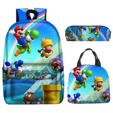 Imagem de Conjunto de mochilas Marios Bros Cartoon Kids School com lancheira