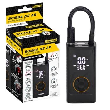 Imagem de Bomba de Ar Digital Portátil Recarregável, 80W, 150 PSI, Lanterna LED, Preta, para Pneus de Carro, Moto, Bicicleta e Bolas.