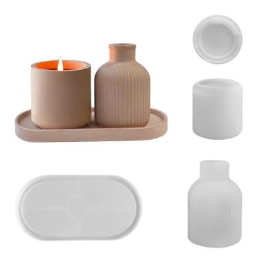Imagem de Moldes Silicone Para Resina | Kit de Ferramentas Artesanais Antiaderente | Fôrmas de Silicone para Vaso Bandeja e Resina Epóxi - Para Gesso Porta-Vela Suporte de Jóias Mesa Centro Decorativo