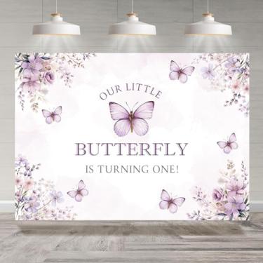 Imagem de Rsuuinu Borboleta 1º aniversário pano de fundo roxo floral pequena borboleta está virando um fundo para fotografia, meninas, decoração de festa de primeiro aniversário, faixa de estande fotográfica