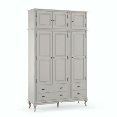 Imagem de Guarda-Roupa com 3 Portas 4 Gavetas e Maleiro de Madeira Hannover - M5