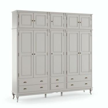 Imagem de Guarda-Roupa com 5 Portas 6 Gavetas e Maleiro de Madeira Hannover - M5