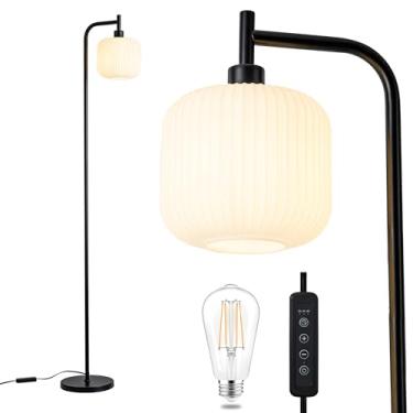 Imagem de MAYNA Luminária de chão de vidro, sala de estar, lâmpada vertical moderna, interruptor de controle remoto com abajur de vidro, lâmpada de 170 cm de altura adequada para quarto e estudo (lâmpada LED de