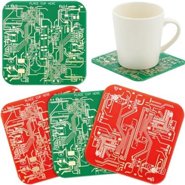 Imagem de Nuenen 4 peças de porta-copos de placa de circuito para bebidas com caixa de presente PCB porta-copos de imersão placa de circuito de ouro PCB design engenheiro presente para festa bar escritório geek