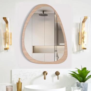 Imagem de JGLCSM Espelho de parede, moldura de madeira, decoração de quarto para penteadeira com moldura irregular de madeira para quarto, banheiro, casa de fazenda, porta de entrada, espelhos artísticos