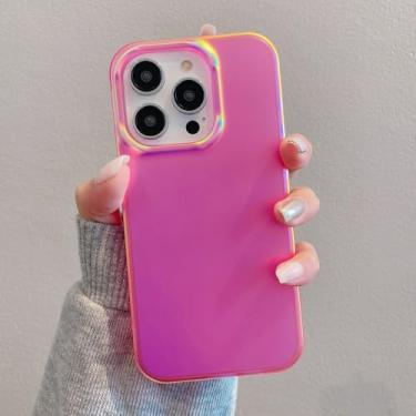 Imagem de Capa protetora fosca iridescente neon rosa verde que muda de cor para iPhone 16 15 13 14 Pro MAX, fina e fofa, rosa para iPhone 15 Pro