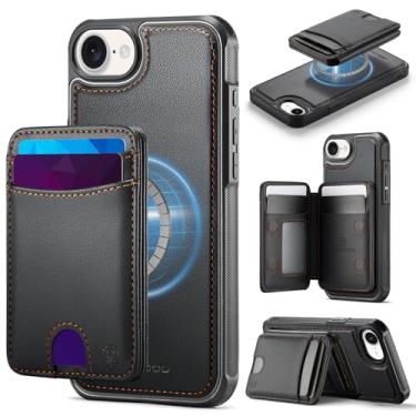 Imagem de WJXEXRS Capa carteira para iPhone 16e, capa de couro PU 2 em 1 requintada/antiarranhões fina à prova de choque/capa de celular com carregamento magnético para iPhone 16e 6,1 polegadas - preta