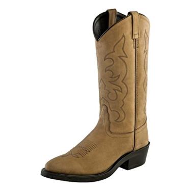 Imagem de OLD WEST Botas masculinas de caubói com bico redondo costurado, Bronzeado, 39