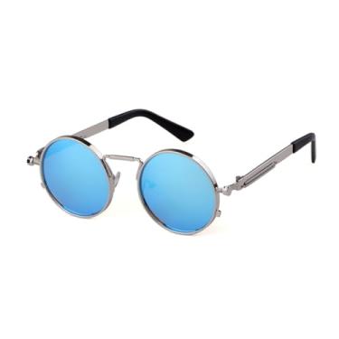 Imagem de HCHES Óculos de Sol Vintage Redondos Steampunk Masculino Feminino Clássico Marrom UV400 para Homem e Mulher (3)