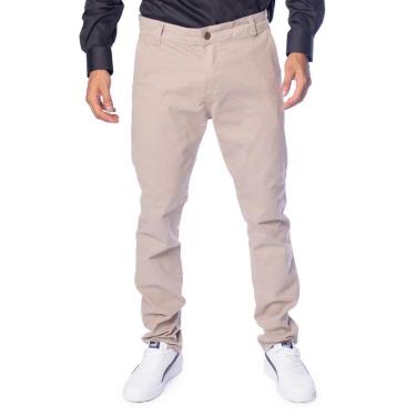 Imagem de Calça Jeans Masculina HMO Sarja Ajustada Cintura Média Caqui-Masculino