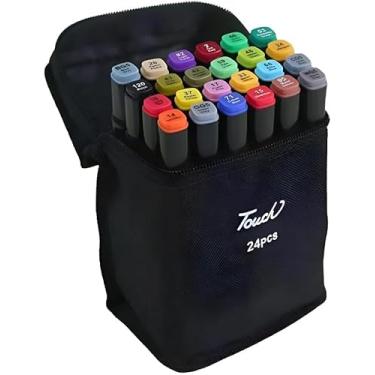 Imagem de Kit Estojo Canetas Marcadoras de Ponta Dupla (Fina e Grossa) | Base Álcool, Sem Cheiro | Marcador e Marca Texto | Ideal para Desenho, Mangá, Moda, Arquitetura e Mandalas | Material de Arte