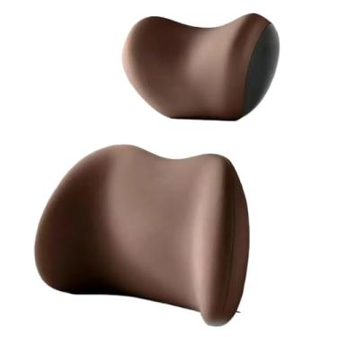 Imagem de Almofada Cabeça e Lombar para Carro – Conjunto Veicular, Apoio Banco Espuma de Memória(Marrom)