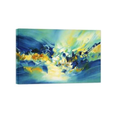 Imagem de Impressões abstratas em tela-Quadro texturizado para parede-Azul verde e amarelo 9-Pintura moderna para sala de estar 40x60cm Tela Embrulhada