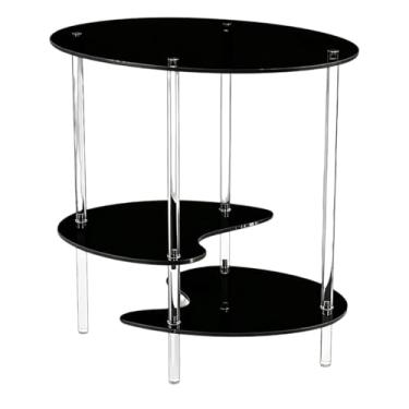 Imagem de Bothyi Mesa lateral de acrílico com 3 níveis, pequena, com 3 prateleiras de armazenamento, escrivaninha para bebidas, mesa de cabeceira para lanches, cantos, Preto