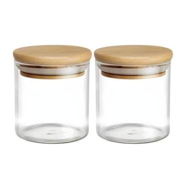 Imagem de Kit De 2 Potes Hermético Mantimento De Vidro Com Tampa Bambu 200ml - C