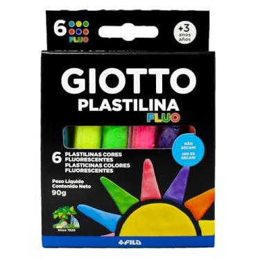 Imagem de GIOTTO Massinha Plastilina Fluo, 6 Cores Fluorescentes, 90g, Não Seca