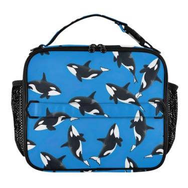 Imagem de Joisal Lancheira preta e branca azul para mulheres, meninas, lancheira com alça de ombro masculina e infantil, lancheira para trabalho, escola, bolsa térmica fofa