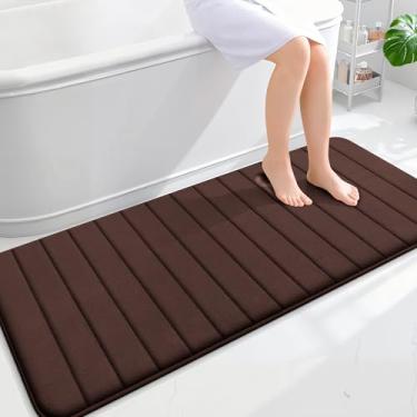 Imagem de OLANLY Tapetes de banheiro longos listrados de espuma viscoelástica 139 x 61 cm, tapete de banho absorvente super macio, secagem rápida, tapetes de chuveiro laváveis na máquina, tapete de banho