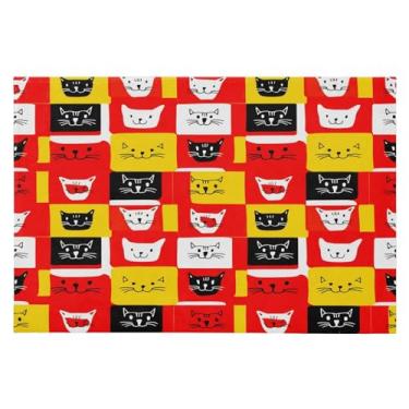 Imagem de Wassud Tapete de porta quadrado colorido gato 61 x 89 cm, tapete de área lavável antiderrapante com suporte de borracha, tapete macio e macio para sala de estar, quarto, entrada, entrada