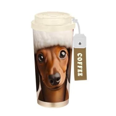 Imagem de Caneca de viagem de café 40 ml com canudo e tampa, copo de café de aço inoxidável à prova de vazamento para escritório, escola, festa, acampamento, cachorro fofo de Natal
