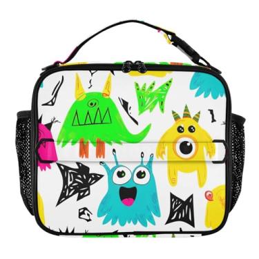 Imagem de Joisal Lancheira fofa com desenho animado monstros brilhantes para mulheres meninas lancheira masculina crianças lancheira para trabalho reutilizável bolsa térmica para escola