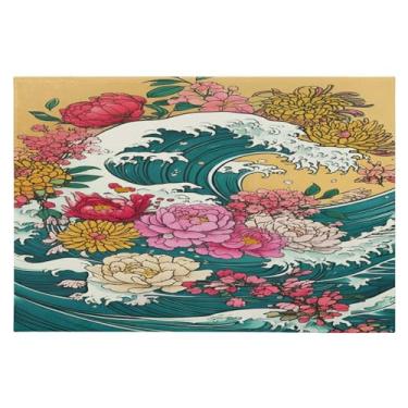 Imagem de Wassud Tapete de porta ondulado de flor vintage 61 x 89 cm, tapete de área lavável antiderrapante com suporte de borracha, tapete macio e macio para sala de estar, quarto, entrada, entrada