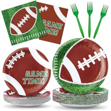 Imagem de Conjunto de louça de festa de futebol com 200 pratos de sobremesa de papel, guardanapos com garfos, descartável
