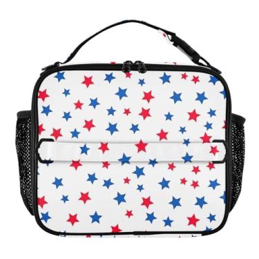 Imagem de Joisal Lancheira personalizada com estrelas vermelhas azuis brancas para mulheres e meninas, alça de ombro ajustável, lancheira masculina e infantil para trabalho, linda bolsa com isolamento floral