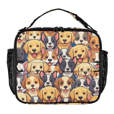 Imagem de Joisal Lancheira fofa com estampa vívida de cachorro para mulheres, meninas, lancheira com alça de ombro masculina e infantil, lancheira para trabalho e meninos, linda bolsa térmica com flores