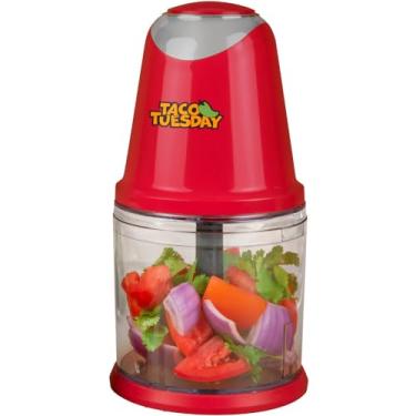 Imagem de Nostalgia Chopper Taco Tuesday 2 velocidades, perfeito para salsa, guacamole, molhos, húmus, lâminas de aço inoxidável, capacidade para 2 xícaras, vermelho