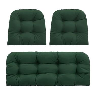 Imagem de PNP HWJIAJU Almofadas de vime para cadeira de 3 peças, almofadas de sofá à prova d'água para móveis de pátio, almofadas de móveis de vime, 104 x 48 cm verde escuro
