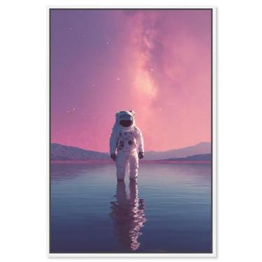 Imagem de Arte de parede de astronauta Synthwave Spacewalker II da Art Remedy, moldura branca, 40 x 61 cm