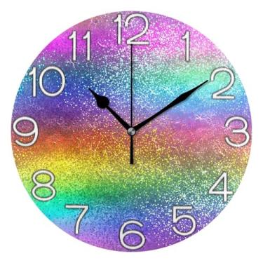 Imagem de Relógio de parede decorativo analógico relógio de cozinha rústico funky alimentado por bateria, decoração de parede vintage, sala de estar, cores vibrantes do arco-íris, 25 cm, ponteiros dourados