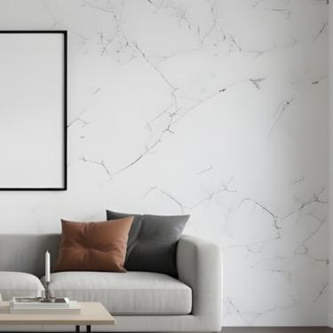 Imagem de Papel De Parede Mármore Branco Adesivo 10m x 45cm Lavável Vinílico Impermeável Para Cozinha e Sala