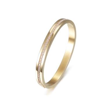 Imagem de WISTIC Pulseira feminina banhada a ouro 14K Ciunofor, circunferência interna de 18,3 cm, punho de aço inoxidável com incrustação de zircônia cúbica, joia empilhável sem manchas