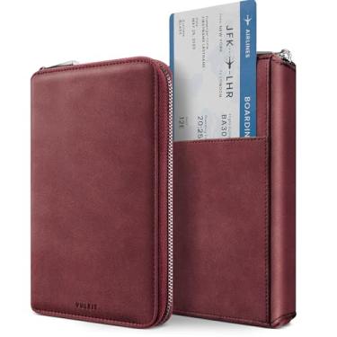 Imagem de VULKIT Porta-passaporte para família de viagem, carteira com vários porta-documentos de viagem para uma família de 3 a 4 pessoas, bolsa organizadora de documentos para cartões de crédito, identidade