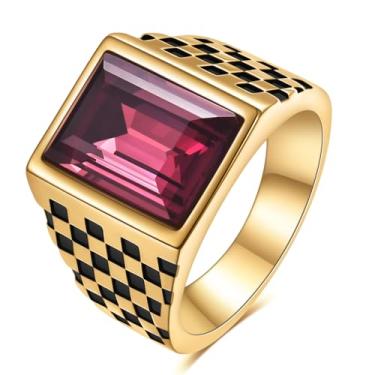 Imagem de MYNENEY Anéis masculinos preto/azul/vermelho/amarelo pedra clássica sinete declaração anel de noivado anel de noivado pedra preciosa anel de pedra preciosa para presente masculino, pedra preciosa, Zircônia cúbica