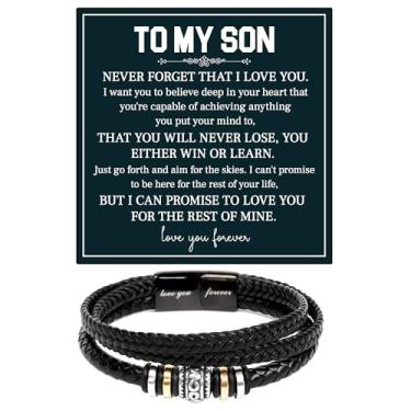 Imagem de Pulseira To My Son para presente de mãe ou pai, Love You Forever com cartão de mensagem e caixa de presente, aniversário, formatura, aniversário, Natal, dia dos namorados, presente para filho, Medium
