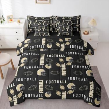 Imagem de jejeloiu Jogo de cama de futebol americano de Nova Orleans tamanho solteiro com lençol de 7 peças, marrom, preto, respirável, macio, rúgbi, esportivo, decoração de quarto